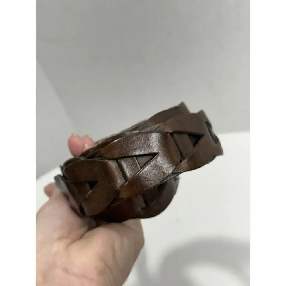 Braided Leather‎ Sz 38 Brown Top Grain Leather Solid Brass Buckle Mexico Luxury